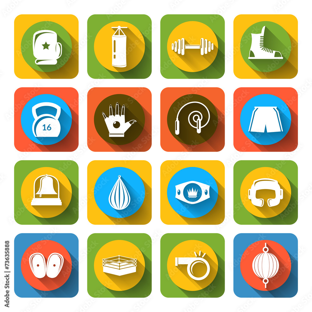 Box fight icons flat Box fight icons flat