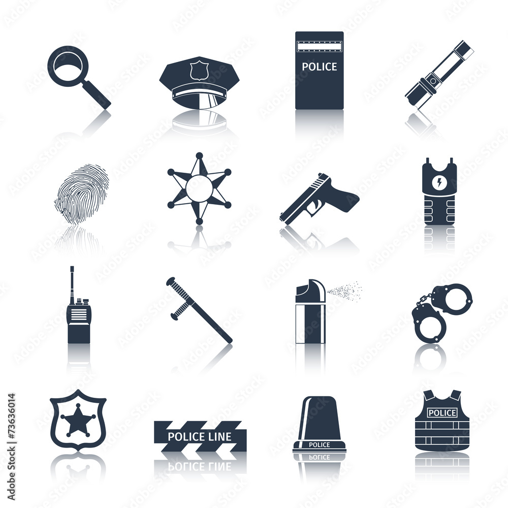 Obraz premium Police icons set black