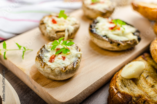 Grilled mushrooms stuffed cheese and chilli