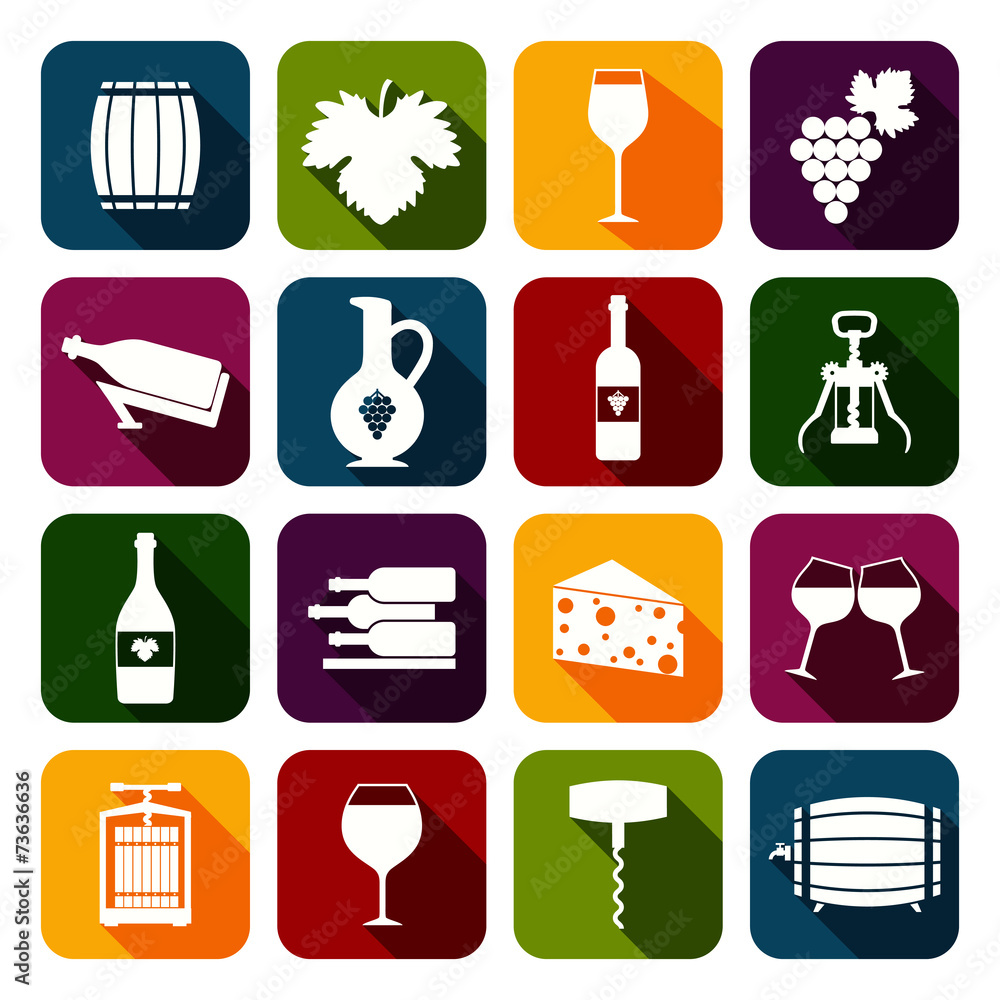 Naklejka premium Wine icons set flat