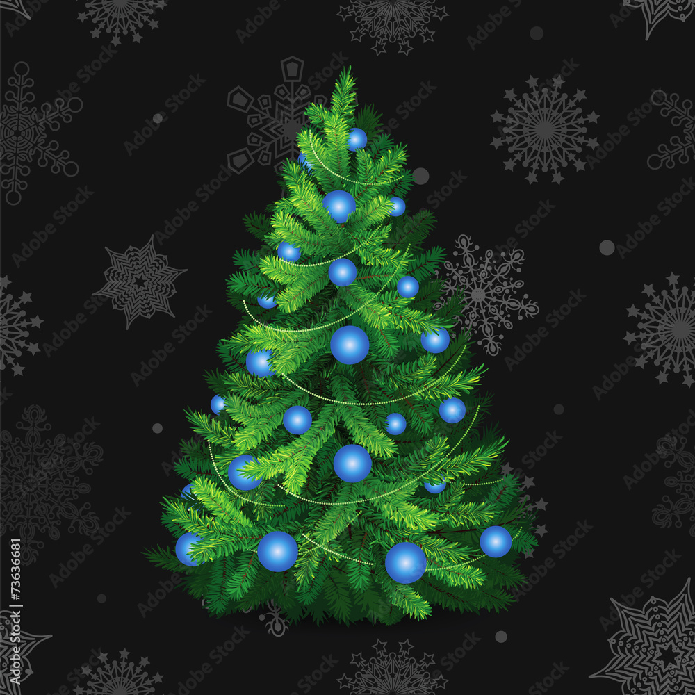 Beautiful christmas tree with blue balls Beautiful christmas tree with blue balls