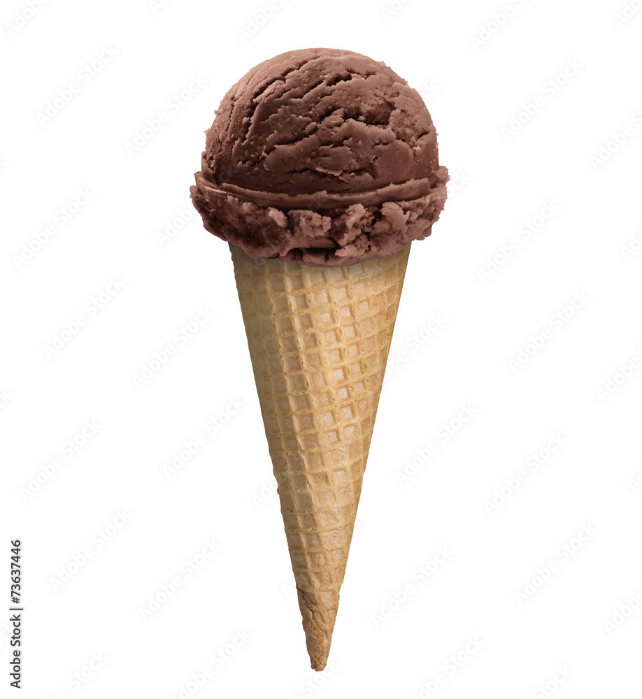 Chocolate ice cream, icecream scoop in cone, clipping path. Chocolate ice cream, icecream scoop in cone, clipping path.