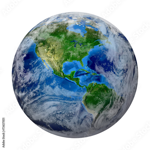 Fototapeta Naklejka Na Ścianę i Meble -  Blue Planet Earth with clouds, America, USA path of global World