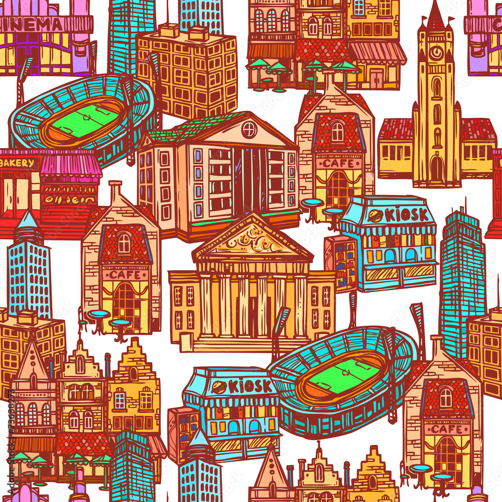 Sketch city seamless pattern