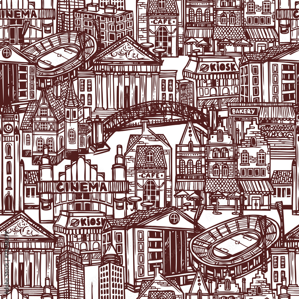 Sketch city seamless pattern