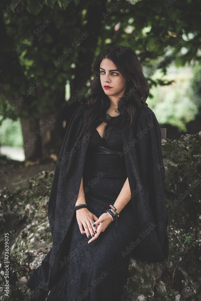 beautiful dark vampire woman with black mantle and hood beautiful dark vampire woman with black mantle and hood