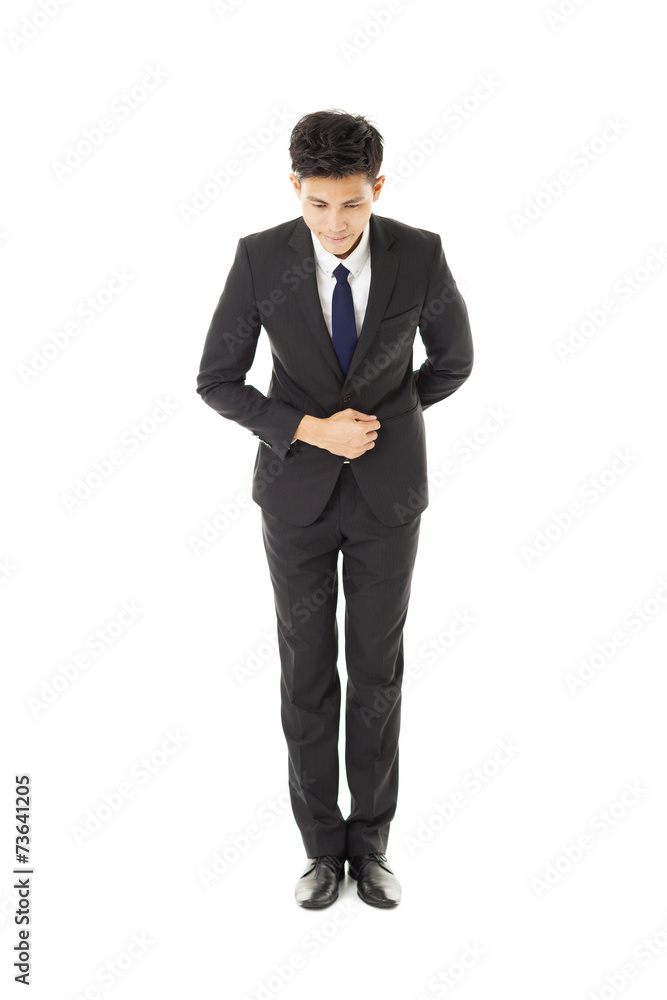 asian businessman with bow and kindly gesture asian businessman with bow and kindly gesture