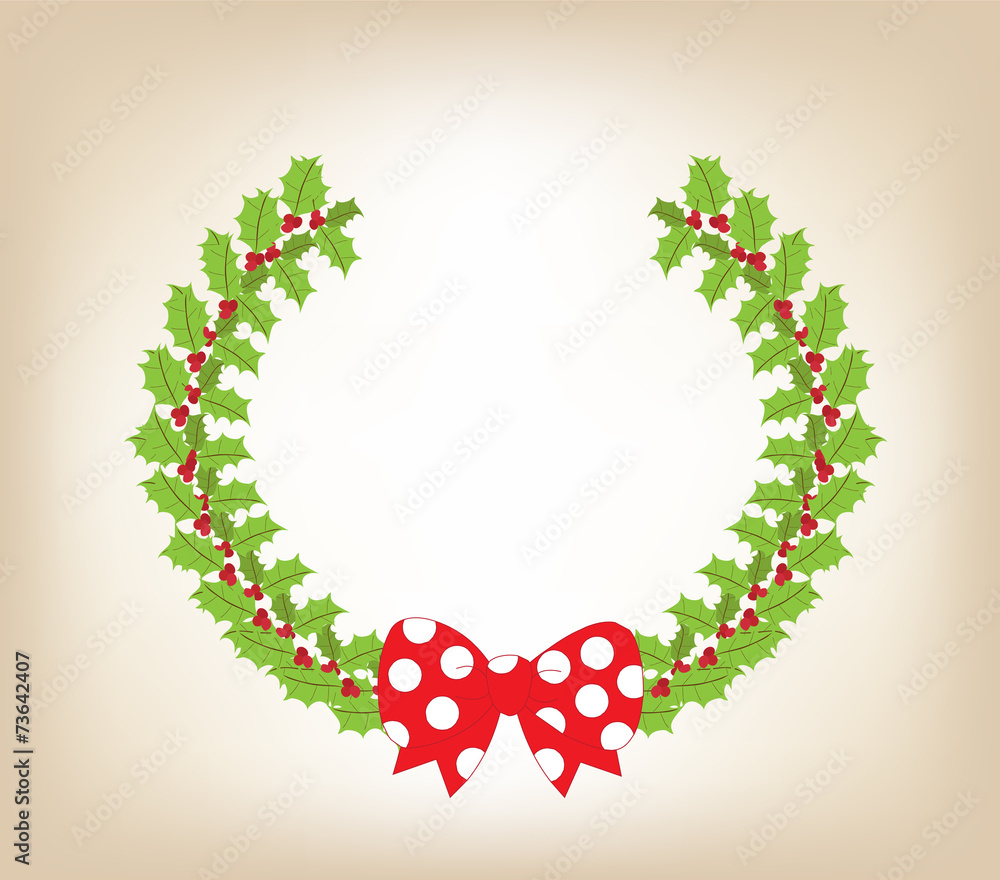Christmas wreath with red bow background