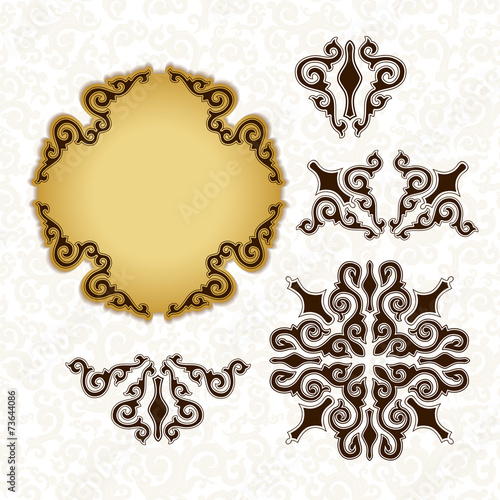 Golden plate with decorative elements.