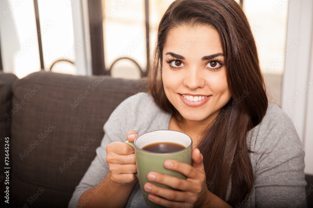 Happy girl enjoying coffee Happy girl enjoying coffee