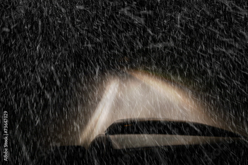 Canvastavla Driving a car at night in a snowstorm