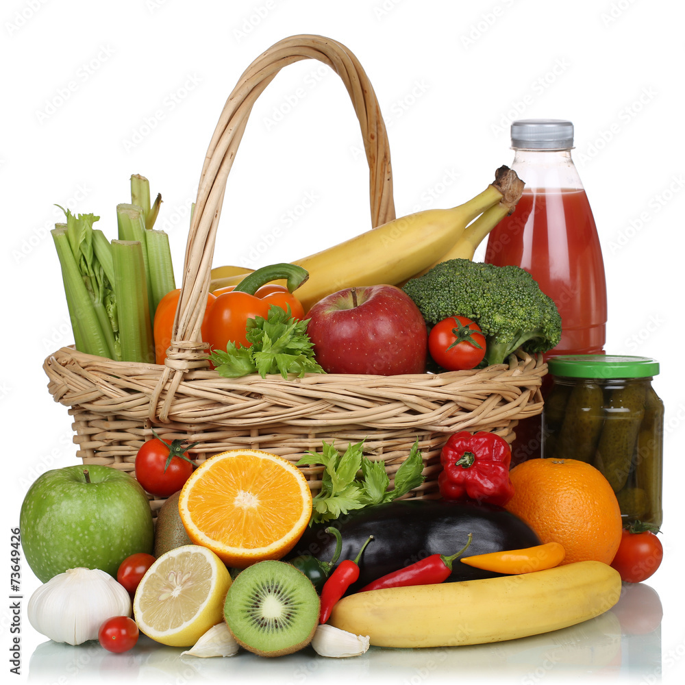 Vegetarisch Früchte, Gemüse, Obst, Lebensmittel Einkäufe im K - obrazy, fototapety, plakaty 