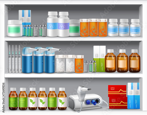 Pharmacy shelves realistic