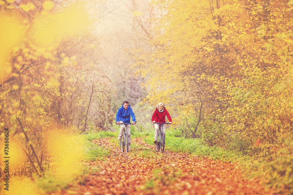 Fototapeta premium Active seniors ridding bike