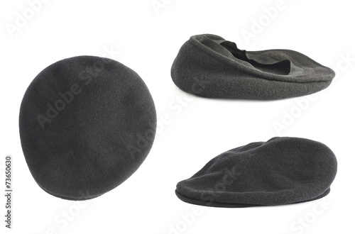 Картината върху платно Black woven beret flat-crowned hat isolated