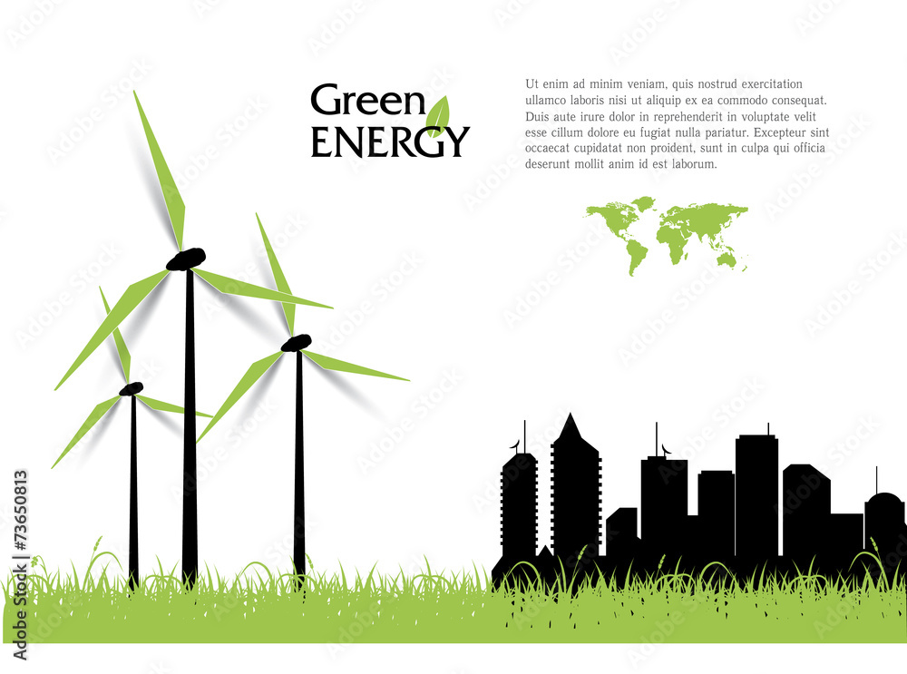 Creative vector with wind turbines, green energy concept.