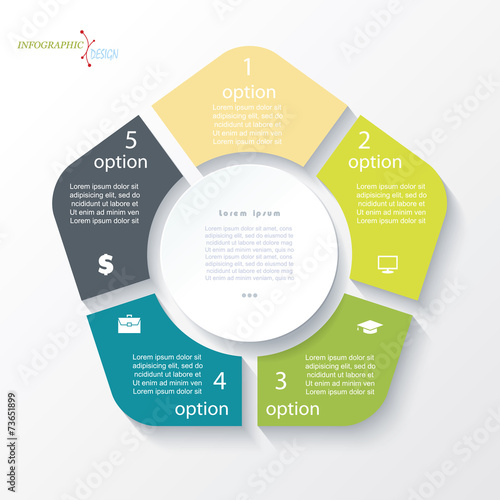 Business concept design with circle and 5 segments. Infographic