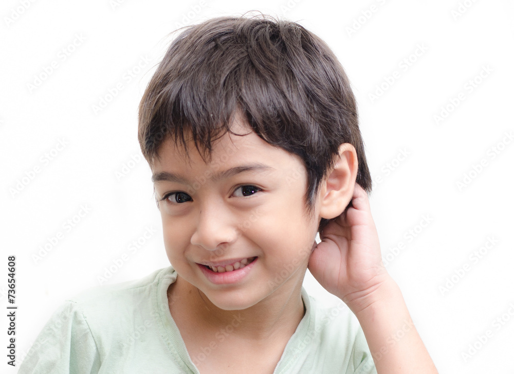 Little boy shy face portraiton white background Little boy shy face portraiton white background