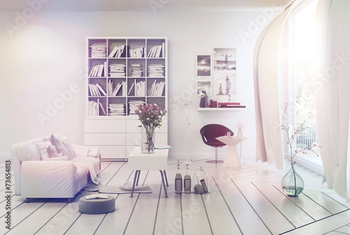 Quadro em tela Bright airy white living room interior