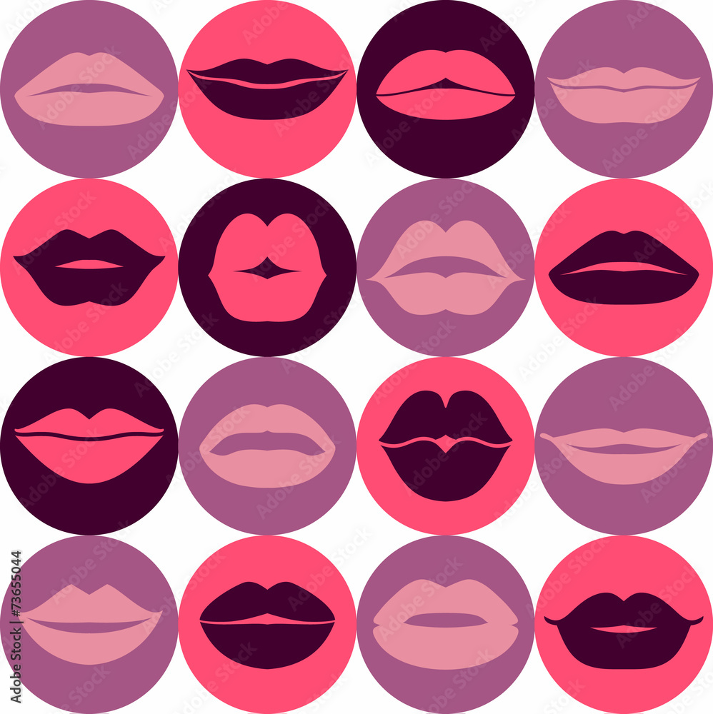 Flat design of lips. Seamless pattern of icon. Flat design of lips. Seamless pattern of icon.