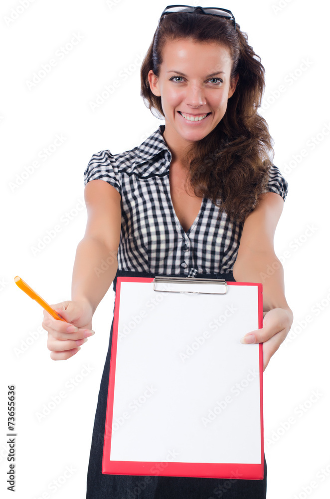 Woman with paper binder isolated on the white Woman with paper binder isolated on the white