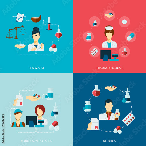 Pharmacist icon flat set