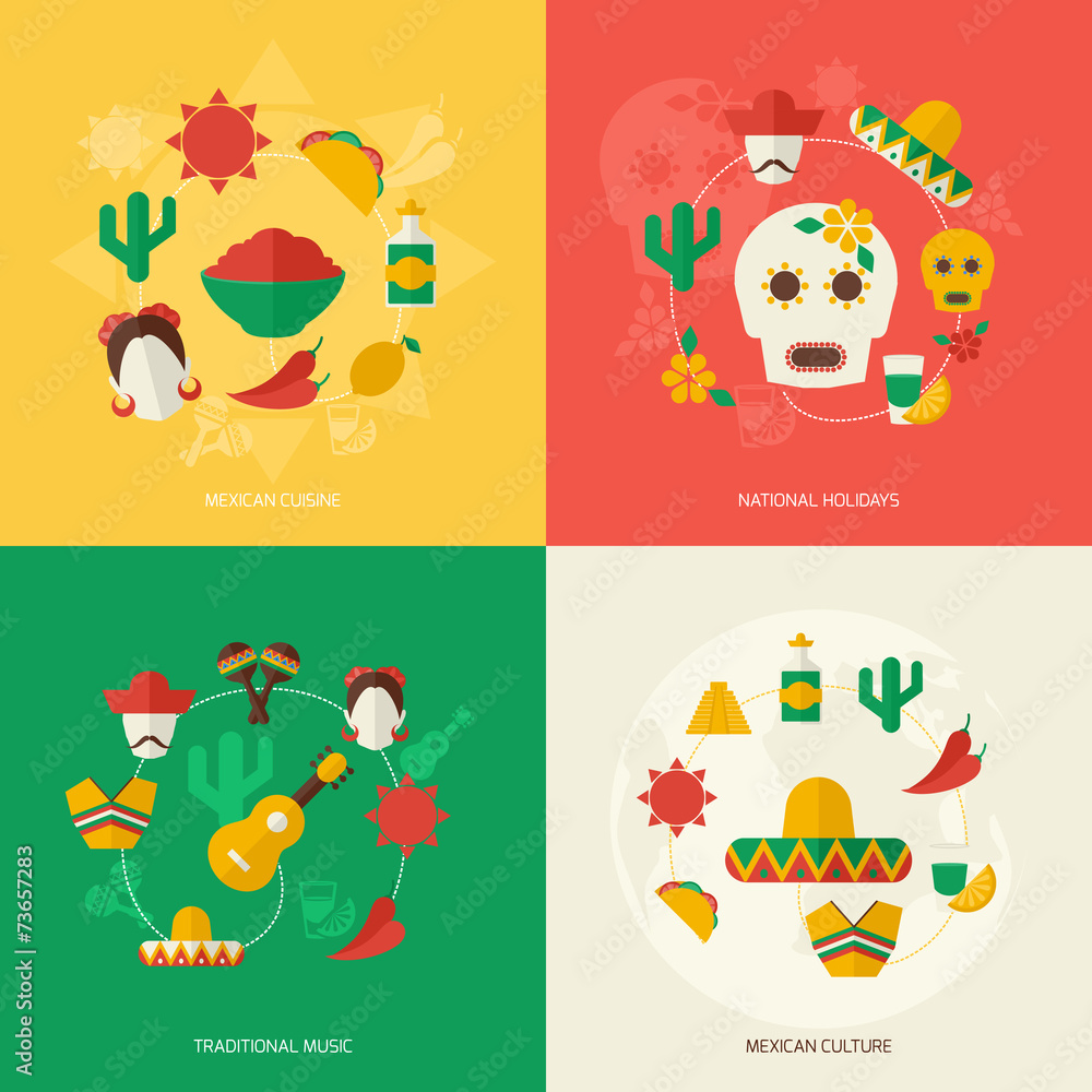 Mexico flat icons set