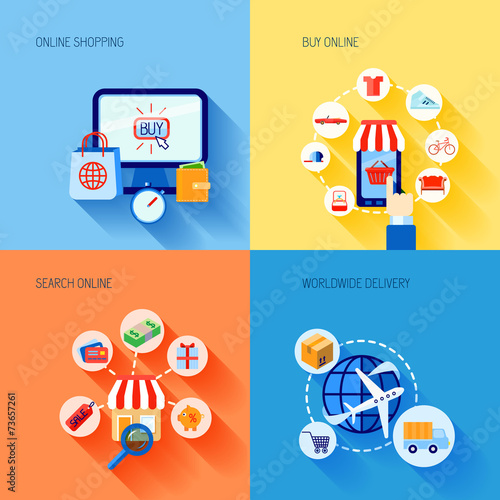 Shopping e-commerce icons set flat