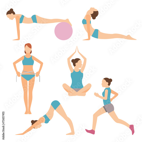 vector icons of people exercising at the gym and fitness