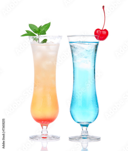 Alcohol margarita mai tai cocktail and blue hawaian Iced tea