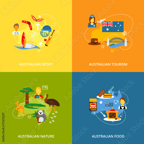 Australia icons set flat