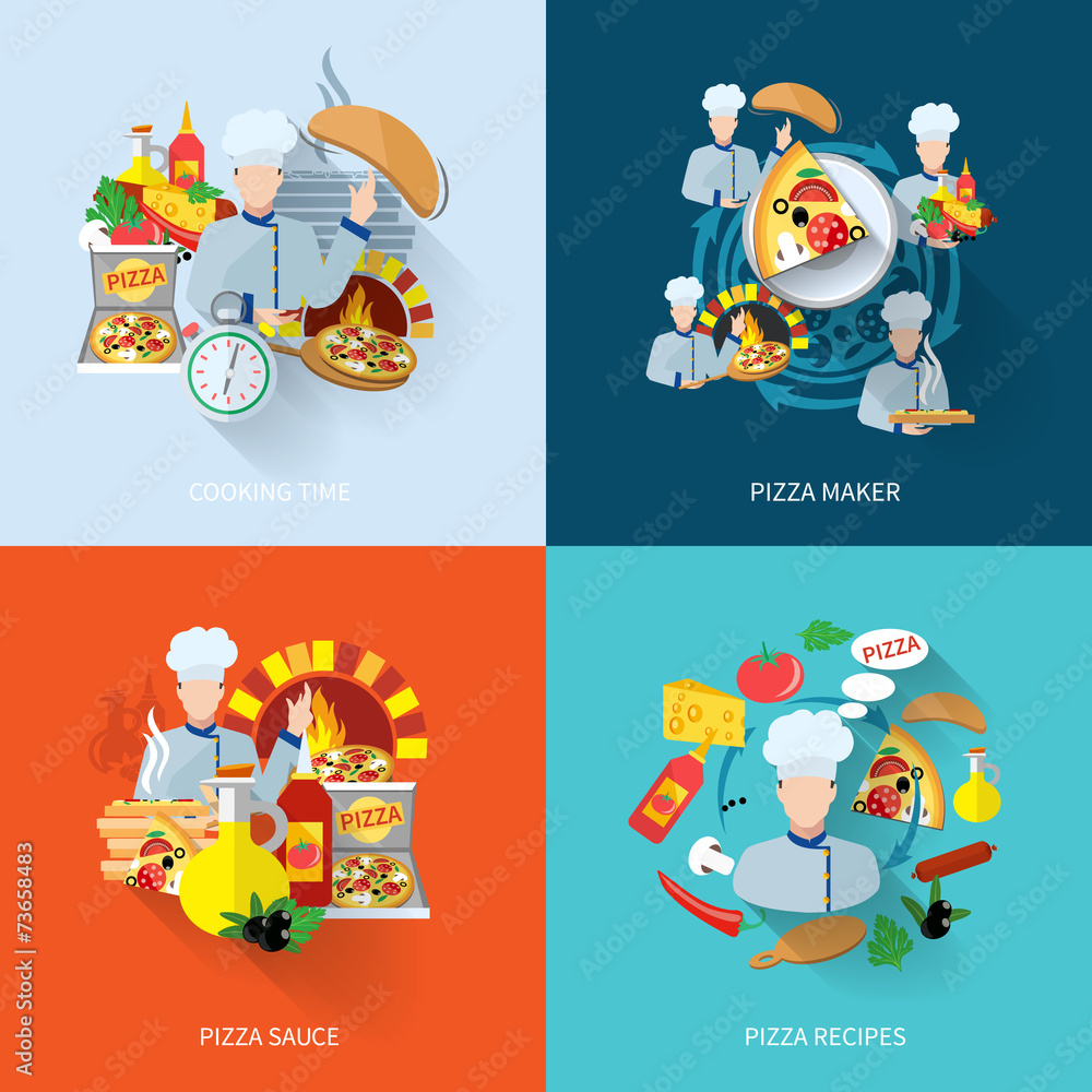Fototapeta premium Pizza maker flat set
