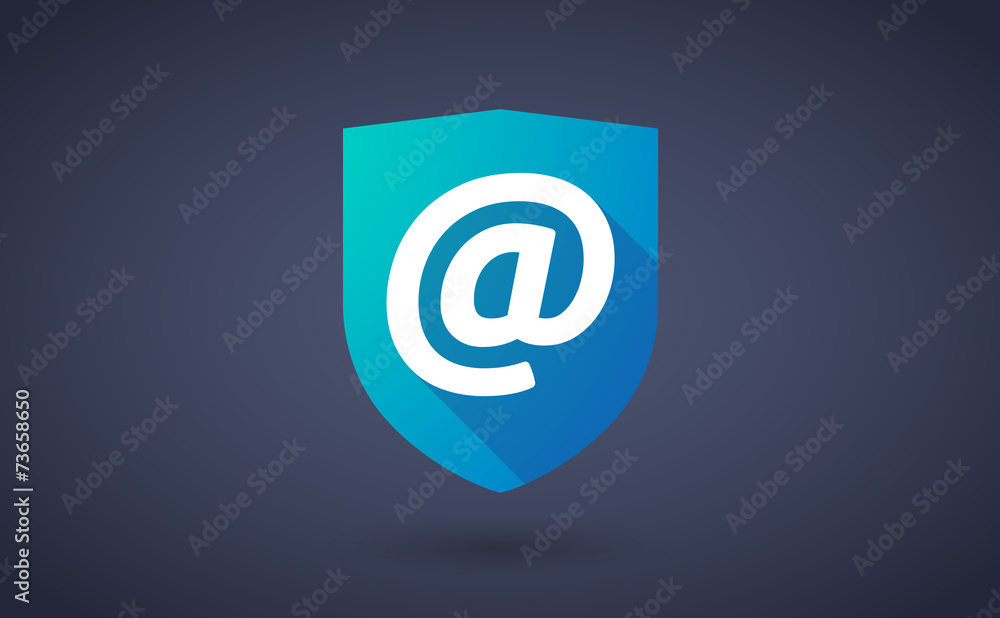 Long shadow shield icon with an email sign Long shadow shield icon with an email sign