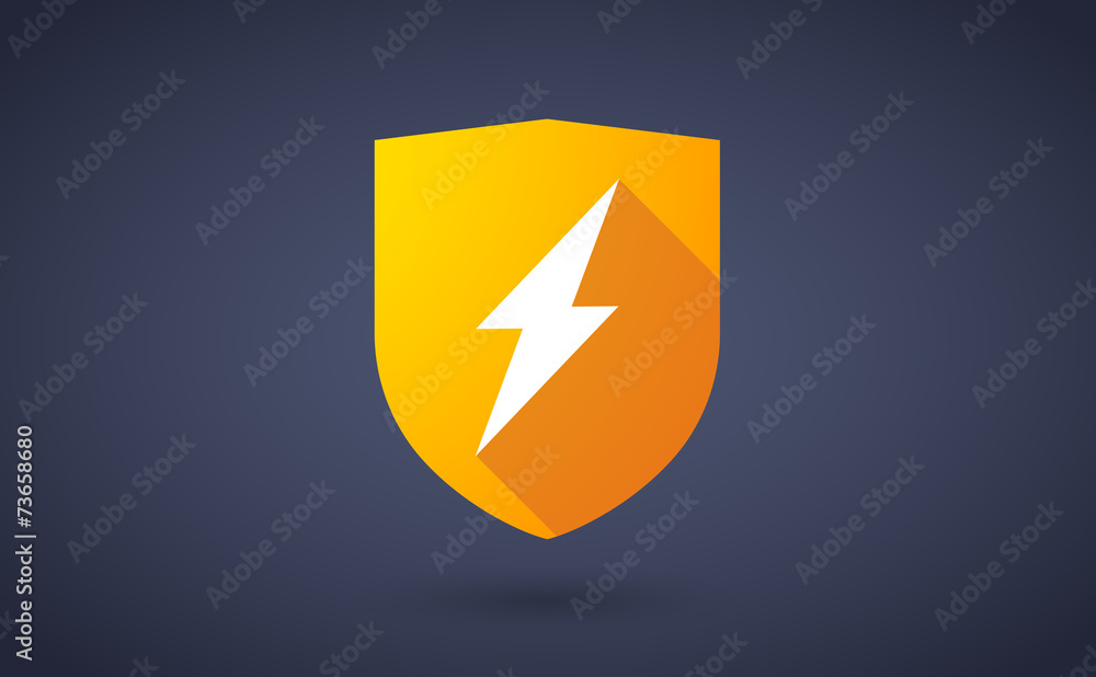 Long shadow shield icon with a lightning sign Long shadow shield icon with a lightning sign