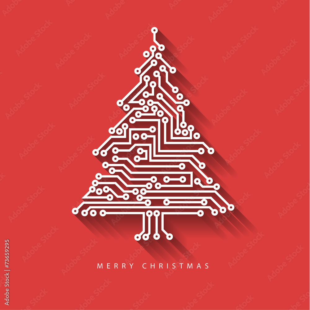 Vector christmas tree from digital electronic circuit - obrazy, fototapety, plakaty 