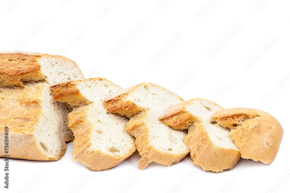 Bread slices on white background.