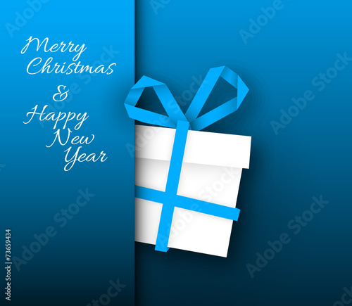 Simple blue vector card with christmas gift