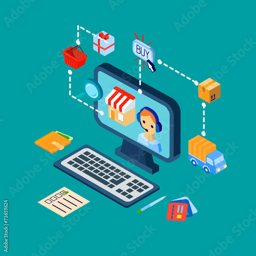 Shopping e-commerce icons set isometric