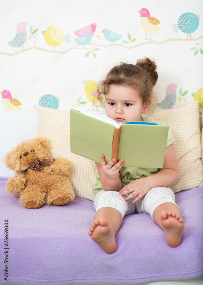 kid girl reading story for teddy bear kid girl reading story for teddy bear