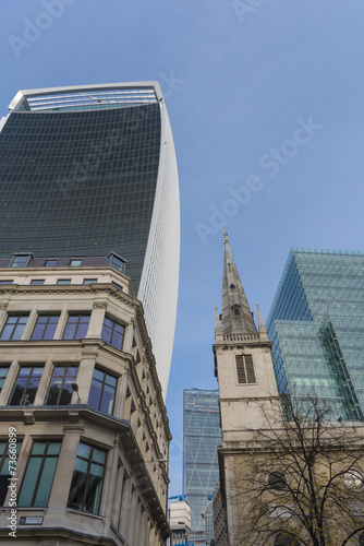 St Margaret Pattens church amongst modern offices in the City of