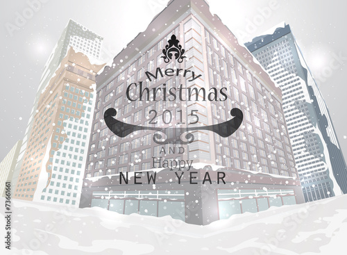 Christmas greeting card,snowy street and town scape