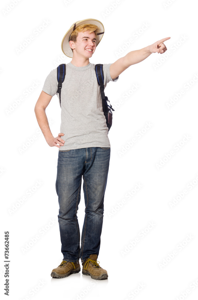 Man in safari hat in hunting concept Man in safari hat in hunting concept