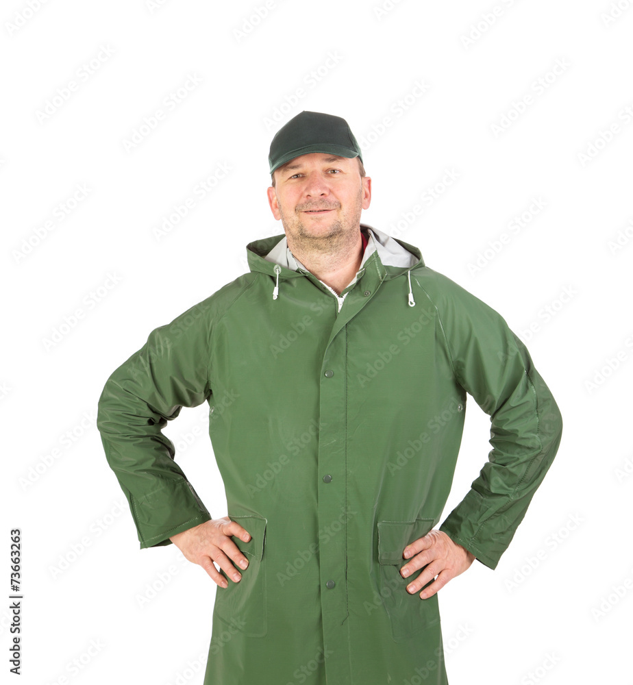 Worker holding winter vest. Worker holding winter vest.