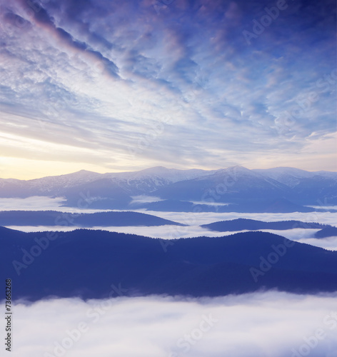 Morning mist in mountains