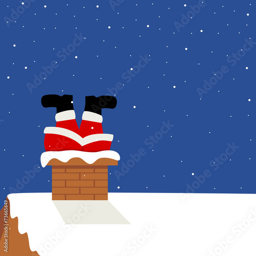 Funny cartoon of Santa Claus got stuck in chimney