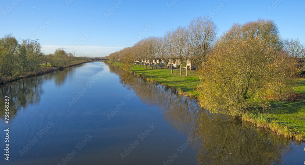 Trees along a canal under sunny sky in autumn Trees along a canal under sunny sky in autumn