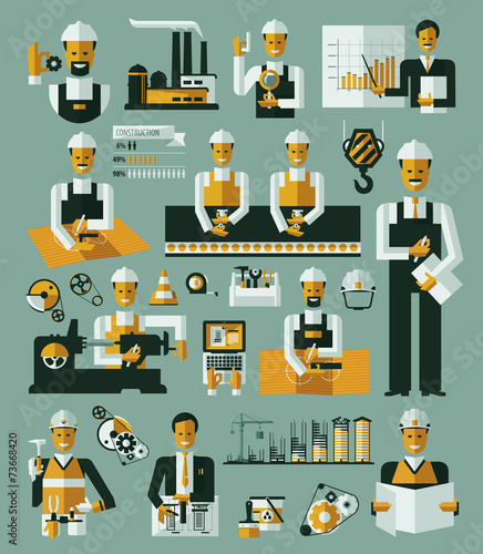 Factory production process icons set infographic vector