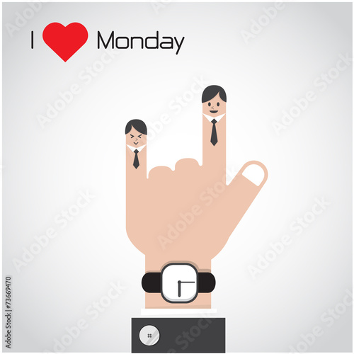 I love monday concept.Cartoon and businessman symbol