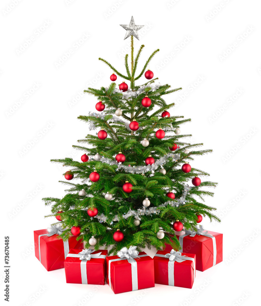 Eleganter Weihnachtsbaum mit Geschenken - obrazy, fototapety, plakaty 