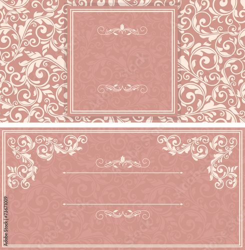 set of antique greeting cards, invitation with victorian ornamen